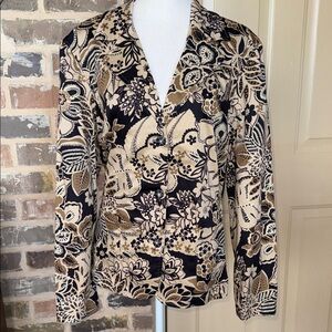 NWT Coldwater Creek Black & Tan Floral Blazer Coastal Resortwear Lightweight XL